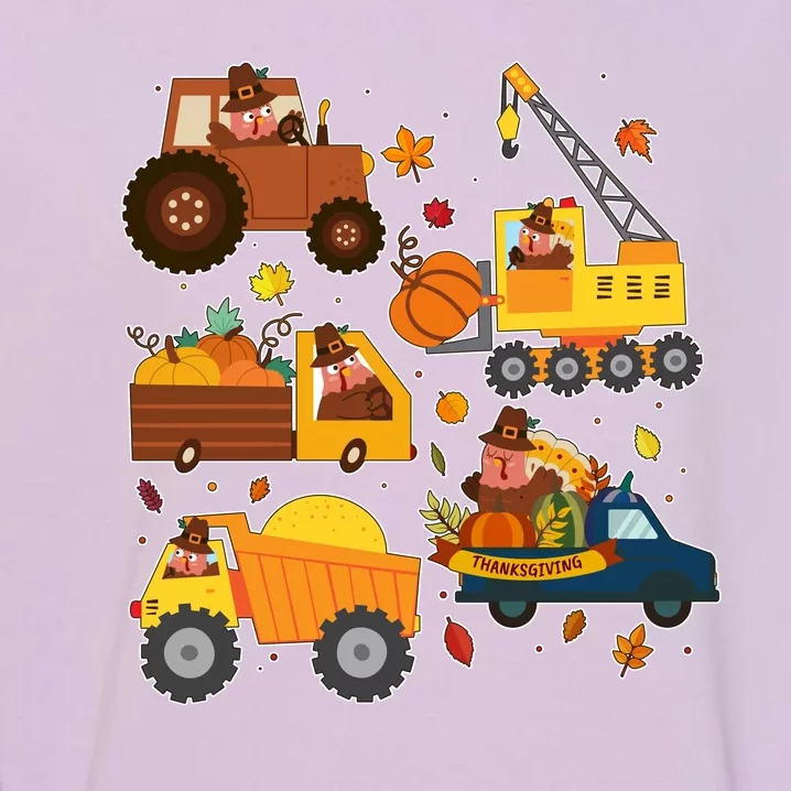 Funny Thanksgiving Turkeys Construction Vehicles Garment-Dyed Sweatshirt