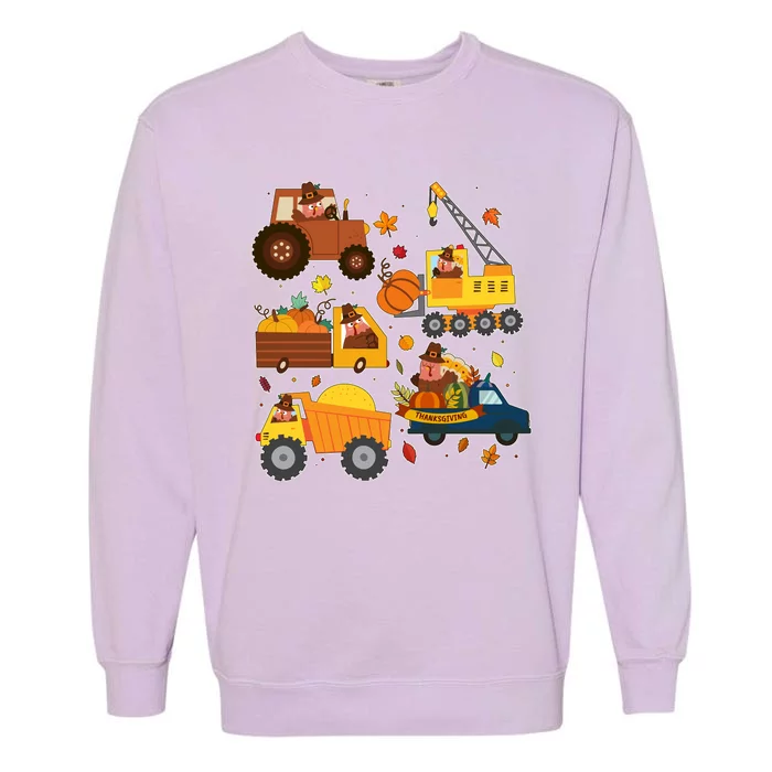 Funny Thanksgiving Turkeys Construction Vehicles Garment-Dyed Sweatshirt