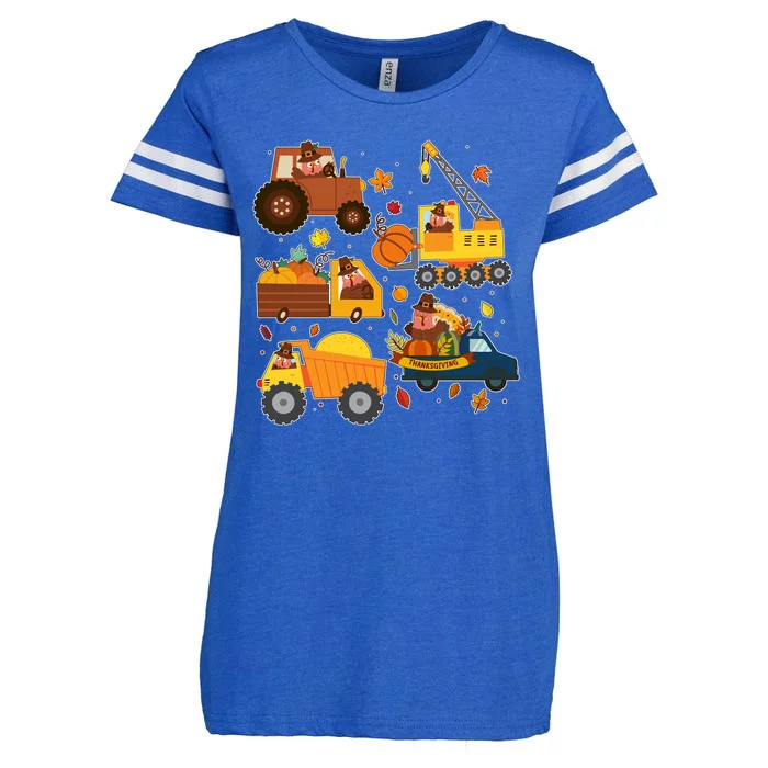 Funny Thanksgiving Turkeys Construction Vehicles Enza Ladies Jersey Football T-Shirt