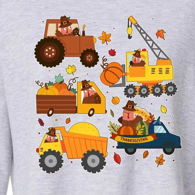 Funny Thanksgiving Turkeys Construction Vehicles Cropped Pullover Crew