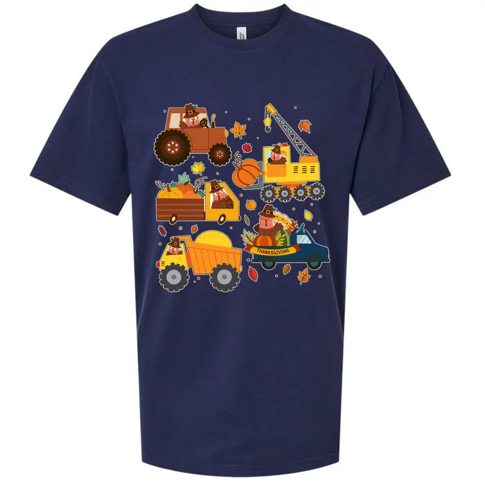 Funny Thanksgiving Turkeys Construction Vehicles Sueded Cloud Jersey T-Shirt