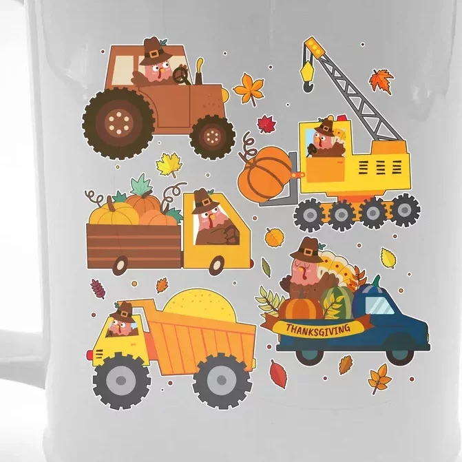 Funny Thanksgiving Turkeys Construction Vehicles Front & Back Beer Stein