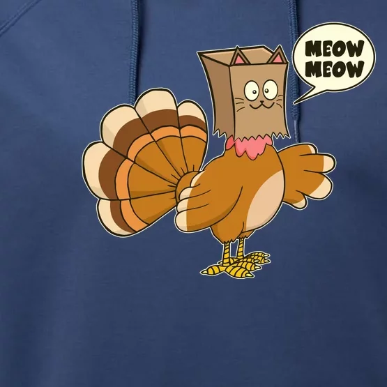 Funny Thanksgiving Turkey In Cat Face Paper Bag Performance Fleece Hoodie