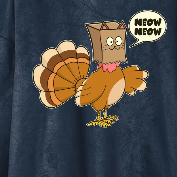 Funny Thanksgiving Turkey In Cat Face Paper Bag Hooded Wearable Blanket