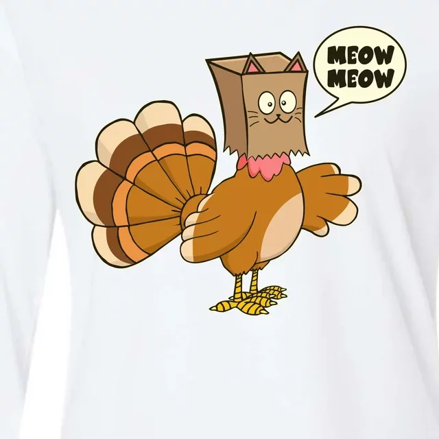 Funny Thanksgiving Turkey In Cat Face Paper Bag Womens Cotton Relaxed Long Sleeve T-Shirt