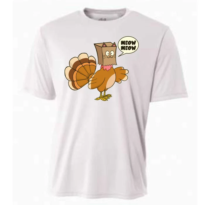 Funny Thanksgiving Turkey In Cat Face Paper Bag Cooling Performance Crew T-Shirt