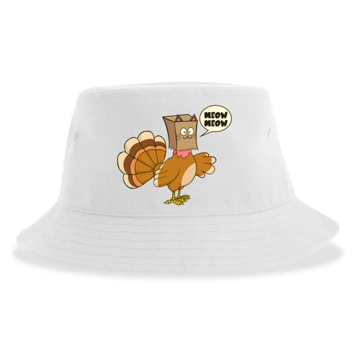 Funny Thanksgiving Turkey In Cat Face Paper Bag Sustainable Bucket Hat