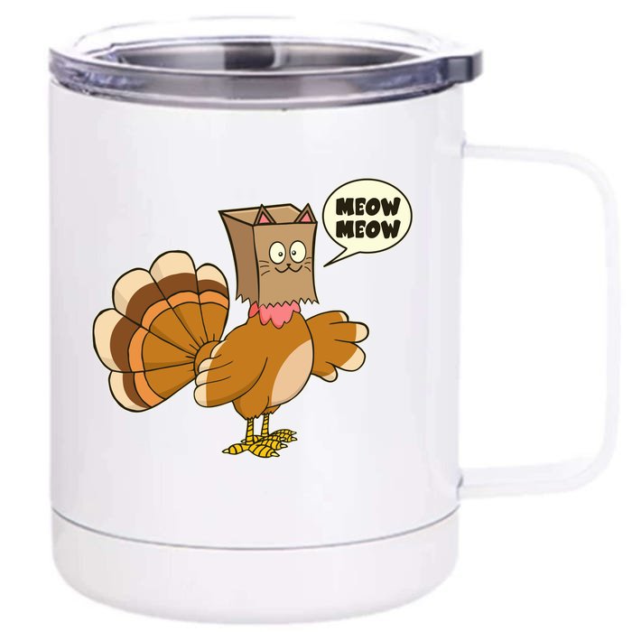 Funny Thanksgiving Turkey In Cat Face Paper Bag Front & Back 12oz Stainless Steel Tumbler Cup