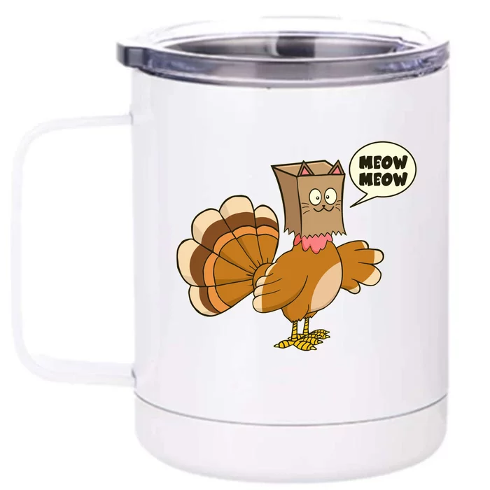 Funny Thanksgiving Turkey In Cat Face Paper Bag Front & Back 12oz Stainless Steel Tumbler Cup