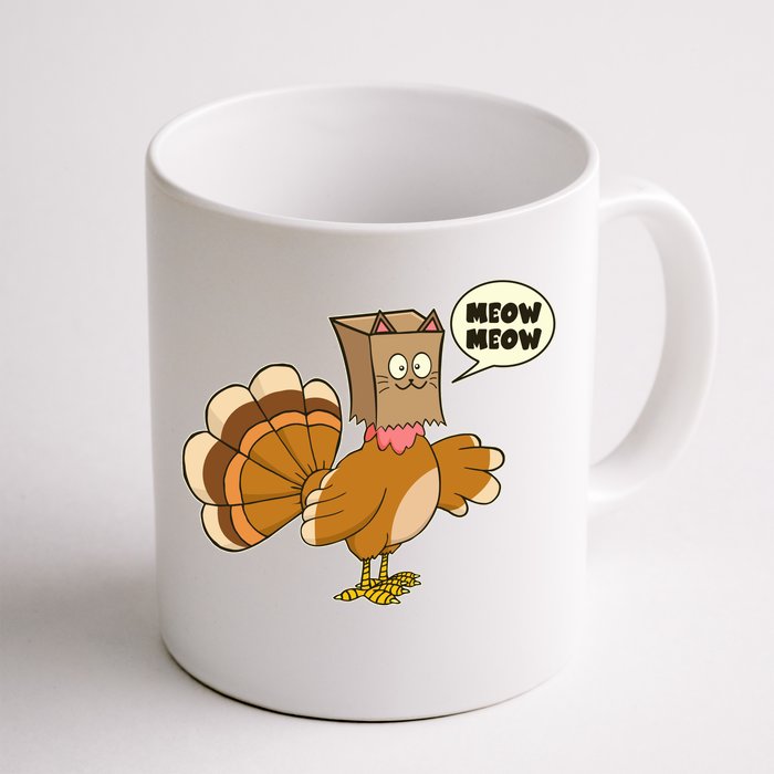 Funny Thanksgiving Turkey In Cat Face Paper Bag Front & Back Coffee Mug