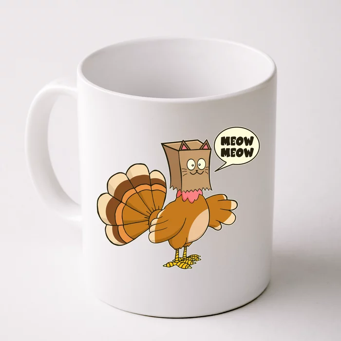 Funny Thanksgiving Turkey In Cat Face Paper Bag Front & Back Coffee Mug