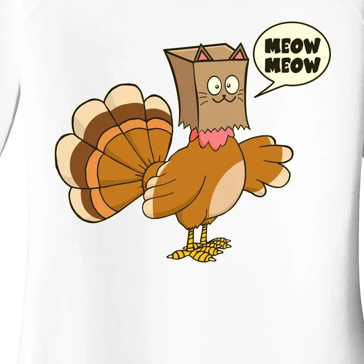 Funny Thanksgiving Turkey In Cat Face Paper Bag Women's Perfect Tri Tunic Long Sleeve Shirt