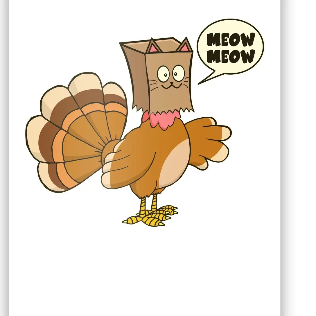 Funny Thanksgiving Turkey In Cat Face Paper Bag Poster