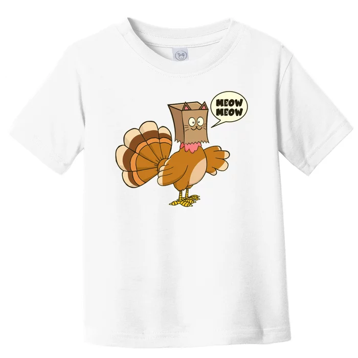 Funny Thanksgiving Turkey In Cat Face Paper Bag Toddler T-Shirt