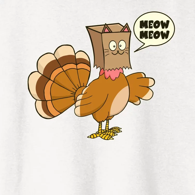 Funny Thanksgiving Turkey In Cat Face Paper Bag Women's Crop Top Tee