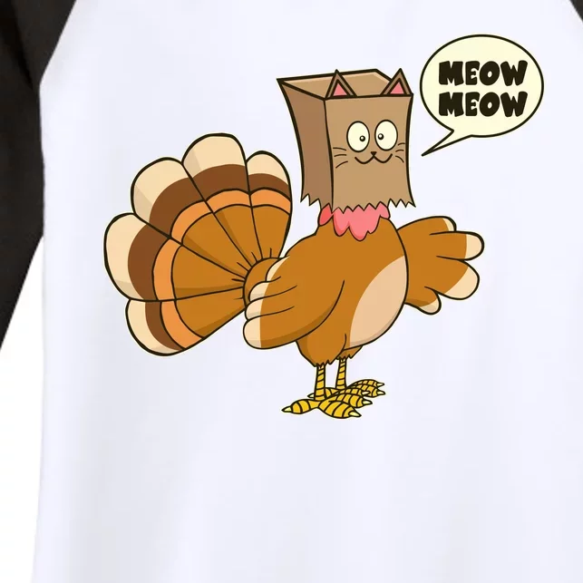 Funny Thanksgiving Turkey In Cat Face Paper Bag Women's Tri-Blend 3/4-Sleeve Raglan Shirt