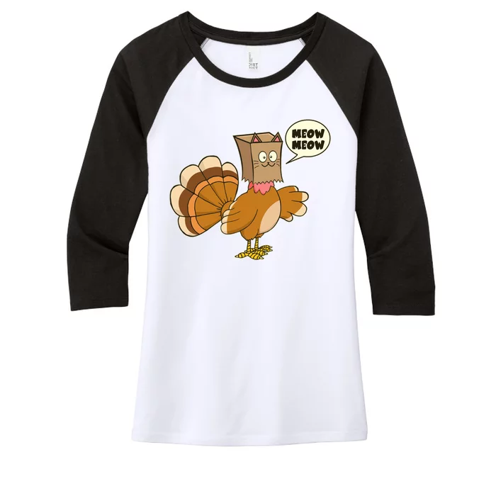 Funny Thanksgiving Turkey In Cat Face Paper Bag Women's Tri-Blend 3/4-Sleeve Raglan Shirt