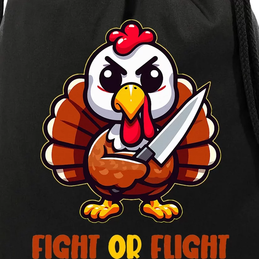 Funny Thanksgiving Turkey Fight or Flight Cool Turkey Day Drawstring Bag