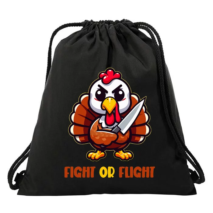 Funny Thanksgiving Turkey Fight or Flight Cool Turkey Day Drawstring Bag