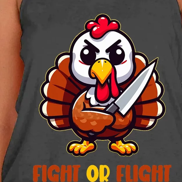 Funny Thanksgiving Turkey Fight or Flight Cool Turkey Day Women's Knotted Racerback Tank