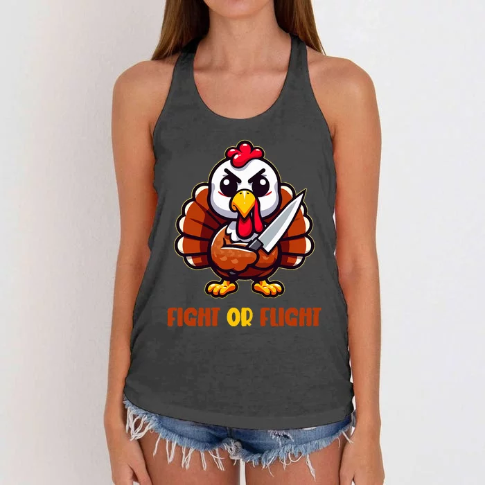 Funny Thanksgiving Turkey Fight or Flight Cool Turkey Day Women's Knotted Racerback Tank