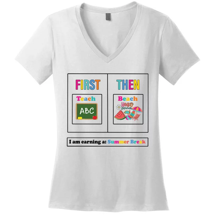 First Teach Then Beach I Am Earning A Summer Break Women's V-Neck T-Shirt