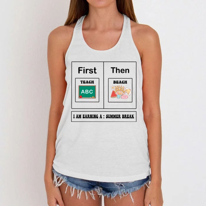 First Teach Then Beach Summer Vacation Women's Knotted Racerback Tank