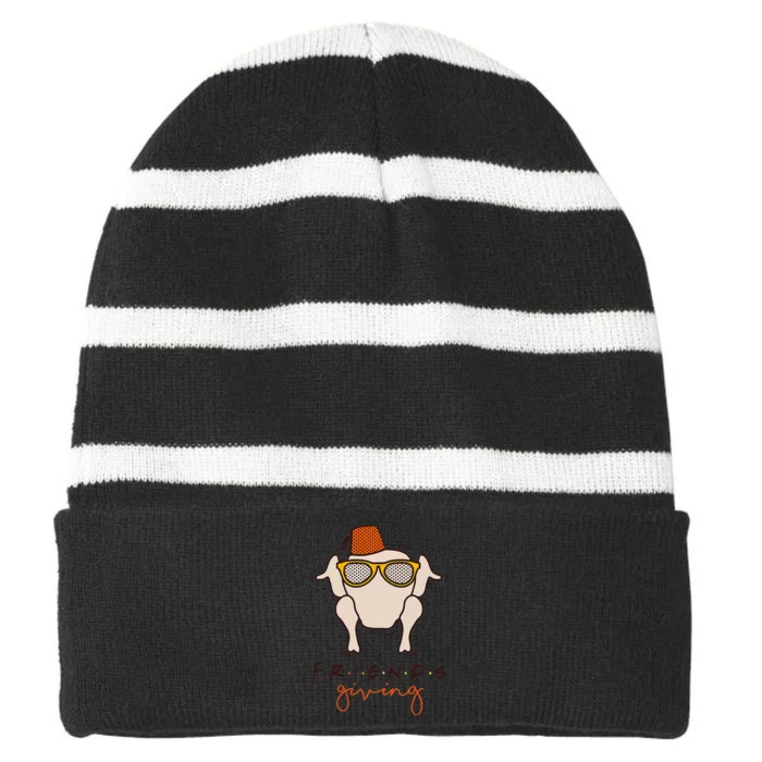 Funny Thanksgiving Turkey Head Friends Striped Beanie with Solid Band