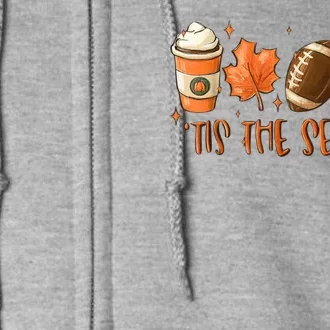 Funny Tis The Season Pumpkin Leaf Latte Football Thanksgiving Fall Full Zip Hoodie