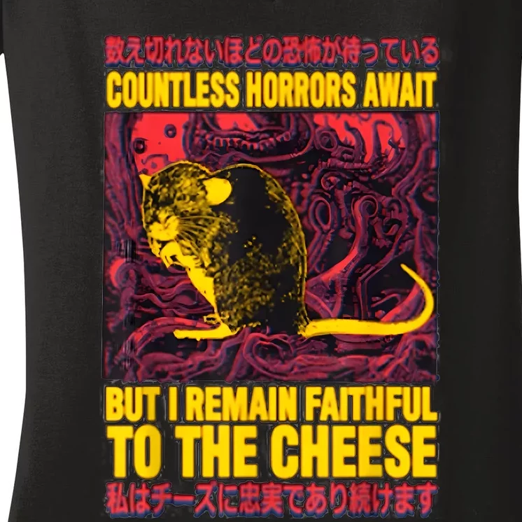 Faithful To The Cheese Japanese Horror Rat Women's V-Neck T-Shirt