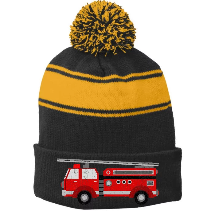 Fire Truck Trucker trailer Ladder Stripe Pom Pom Beanie