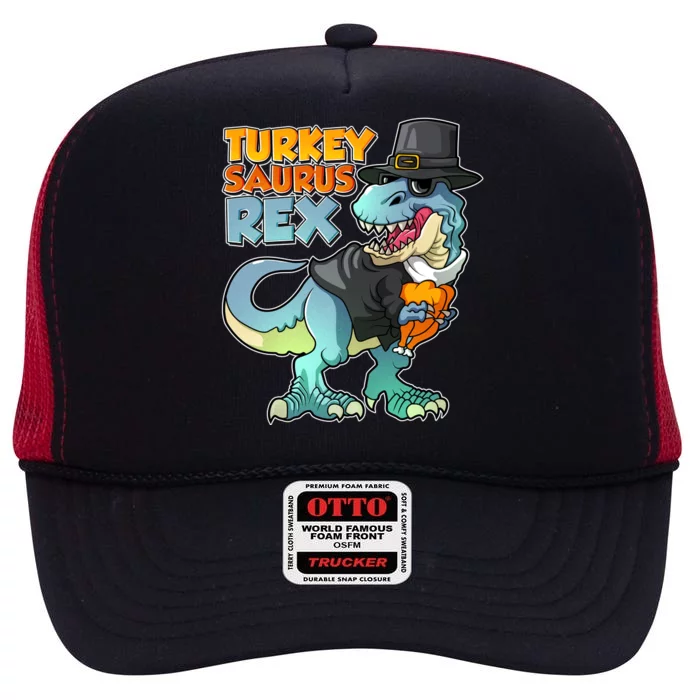 Funny Thanksgiving Turkey Saurus Rex High Crown Mesh Trucker Hat