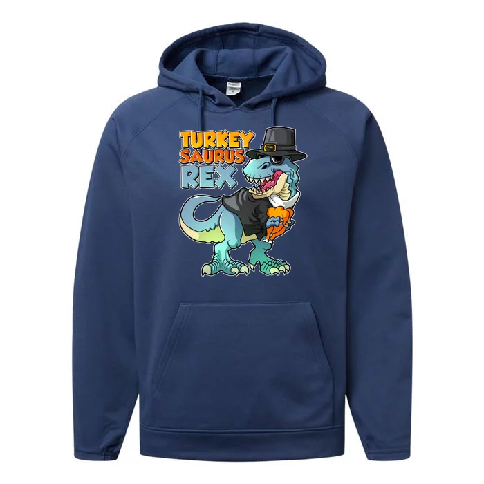 Funny Thanksgiving Turkey Saurus Rex Performance Fleece Hoodie