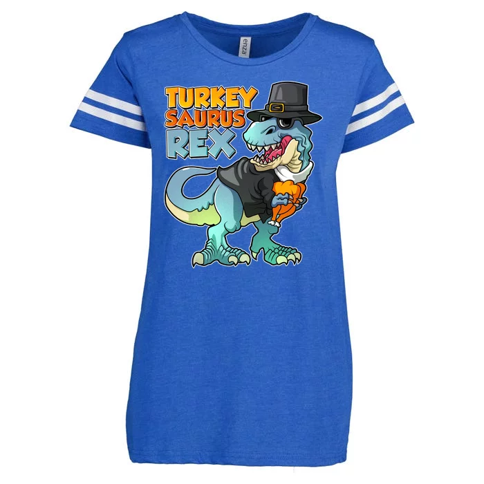 Funny Thanksgiving Turkey Saurus Rex Enza Ladies Jersey Football T-Shirt