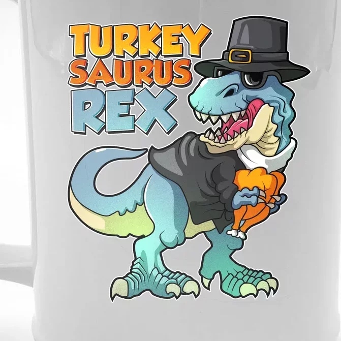 Funny Thanksgiving Turkey Saurus Rex Front & Back Beer Stein