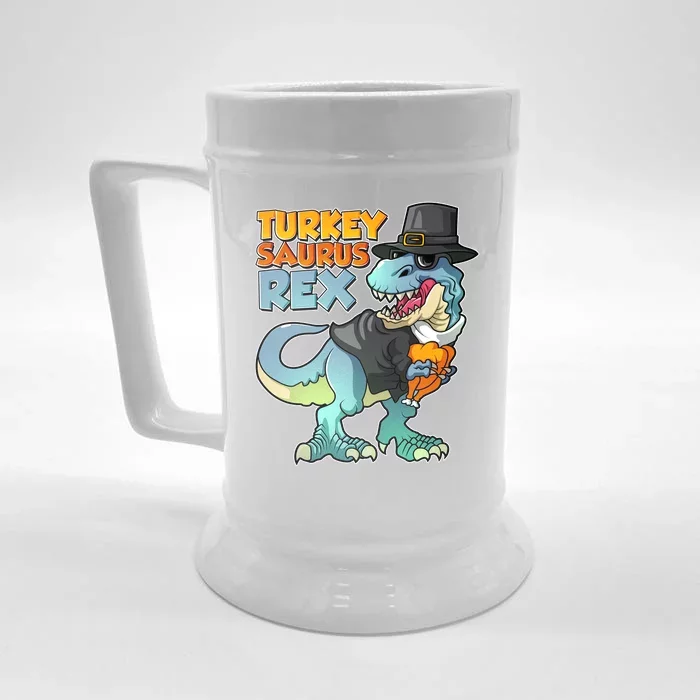 Funny Thanksgiving Turkey Saurus Rex Front & Back Beer Stein