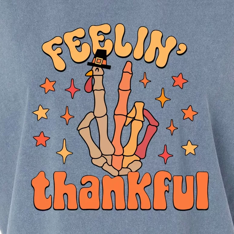 Feelin Thankful Turkey Skeleton Hand Thanksgiving Garment-Dyed Women's Muscle Tee