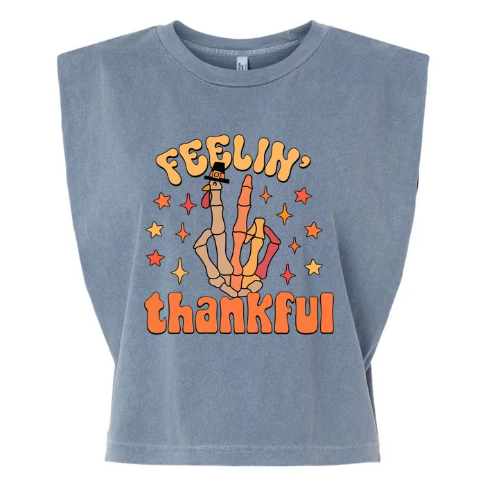 Feelin Thankful Turkey Skeleton Hand Thanksgiving Garment-Dyed Women's Muscle Tee