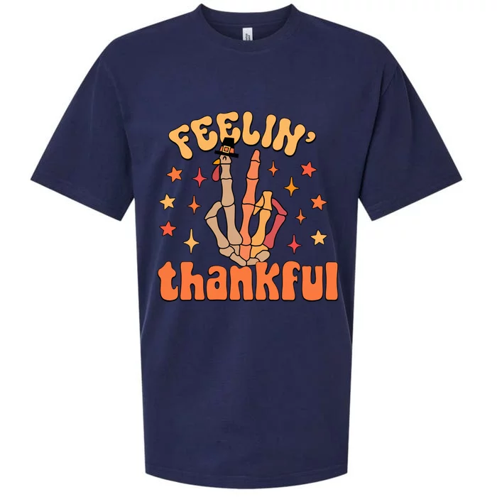 Feelin Thankful Turkey Skeleton Hand Thanksgiving Sueded Cloud Jersey T-Shirt