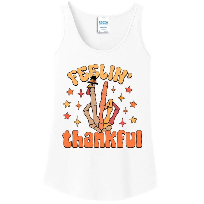 Feelin Thankful Turkey Skeleton Hand Thanksgiving Ladies Essential Tank