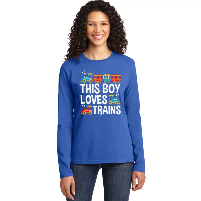 Funny Train This Boy Loves Trains Ladies Long Sleeve Shirt