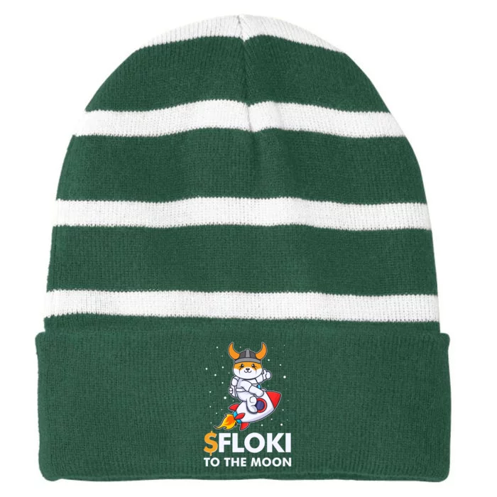 Floki To The Moon Floki Inu Cryptocurrency Bitcoin Striped Beanie with Solid Band