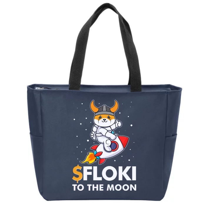 Floki To The Moon Floki Inu Cryptocurrency Bitcoin Zip Tote Bag