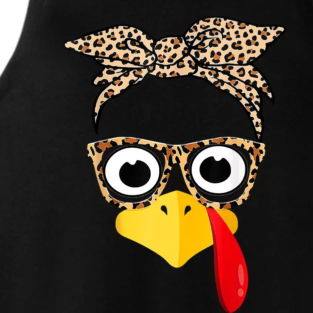 Funny Thanksgiving Turkey Face Leopard Glasses Family Costume Ladies Tri-Blend Wicking Tank