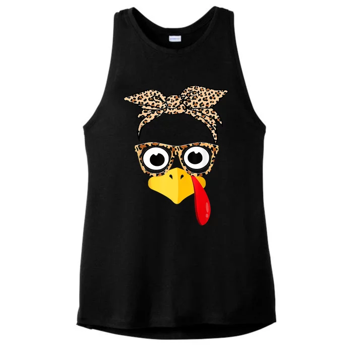 Funny Thanksgiving Turkey Face Leopard Glasses Family Costume Ladies Tri-Blend Wicking Tank