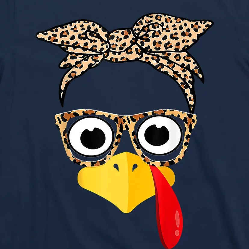 Funny Thanksgiving Turkey Face Leopard Glasses Family Costume T-Shirt