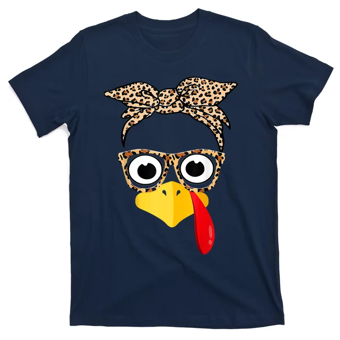 Funny Thanksgiving Turkey Face Leopard Glasses Family Costume T-Shirt