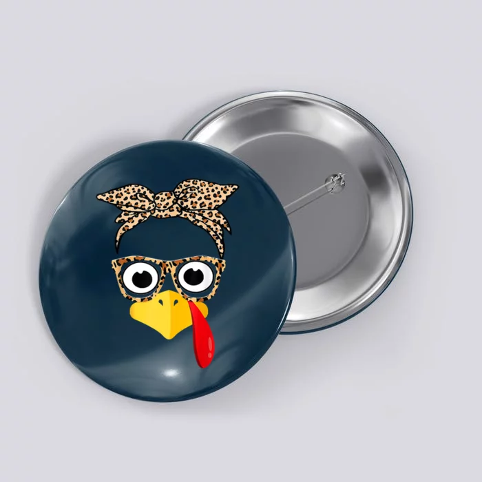 Funny Thanksgiving Turkey Face Leopard Glasses Family Costume Button