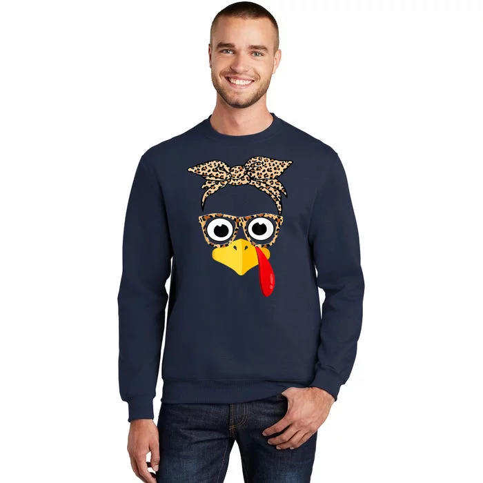 Funny Thanksgiving Turkey Face Leopard Glasses Family Costume Tall Sweatshirt