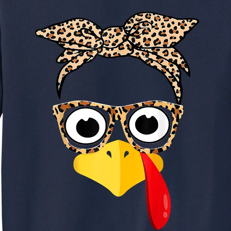 Funny Thanksgiving Turkey Face Leopard Glasses Family Costume Tall Sweatshirt